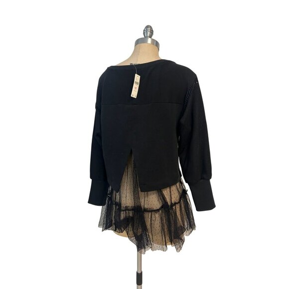 Free People Black Pullover With Sheer Ruffle Hem & Crochet Details Small Petite - Picture 7 of 10